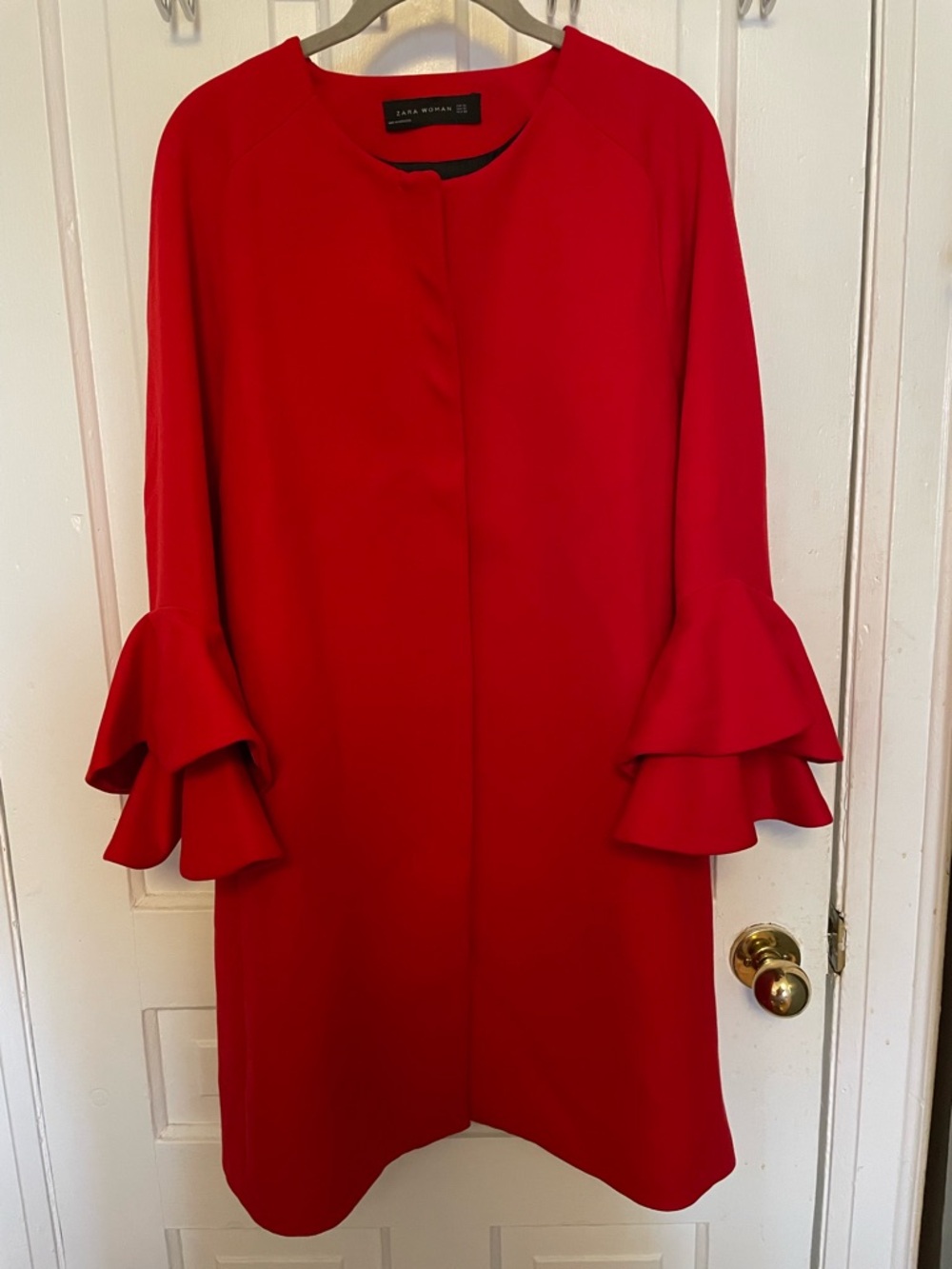 Zara Red Long Sleeve Ruffle-Sleeve Dress Coat Size XL